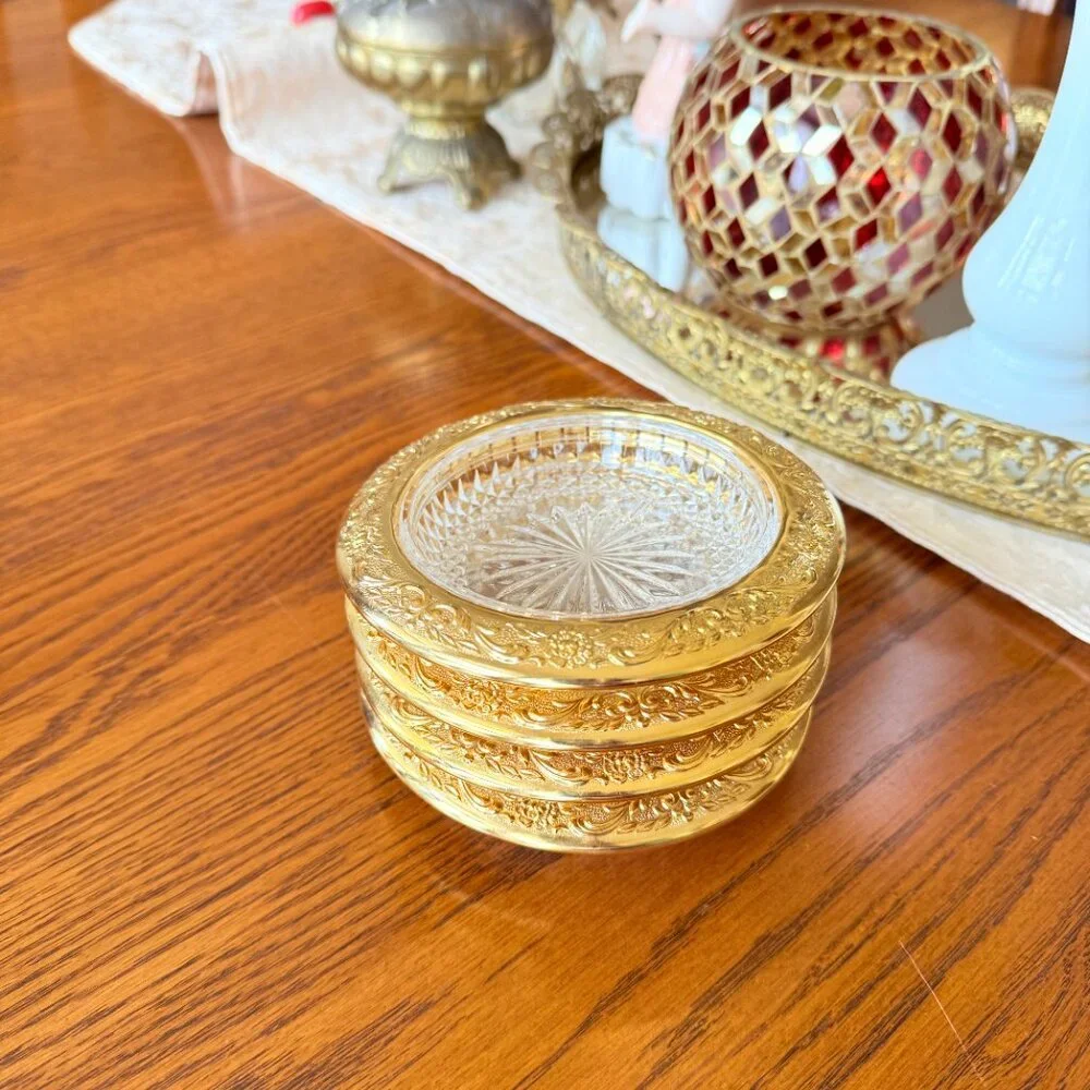 Vintage Glass Coasters with Gold Trim